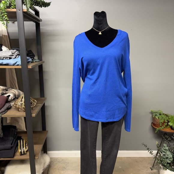 Lauren Ralph Lauren royal blue v neck sweater modal silk blend womens large - Picture 2 of 7